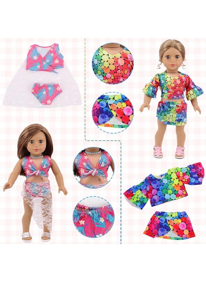 18 Pcs American 18 Inch Doll Clothes,10 Sets Girl Doll Clothing And Accessories Outfits For 18 Inch Girl Doll,Including Dress,Shorts,Swimsuits (No Doll)