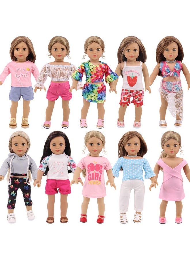18 Pcs American 18 Inch Doll Clothes,10 Sets Girl Doll Clothing And Accessories Outfits For 18 Inch Girl Doll,Including Dress,Shorts,Swimsuits (No Doll)