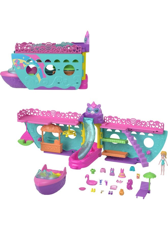 Portable Boat Playset With Water Play & Color-Change Accessories, Unicorn Dream Cruise Includes 1 Doll & 23 Total Pieces