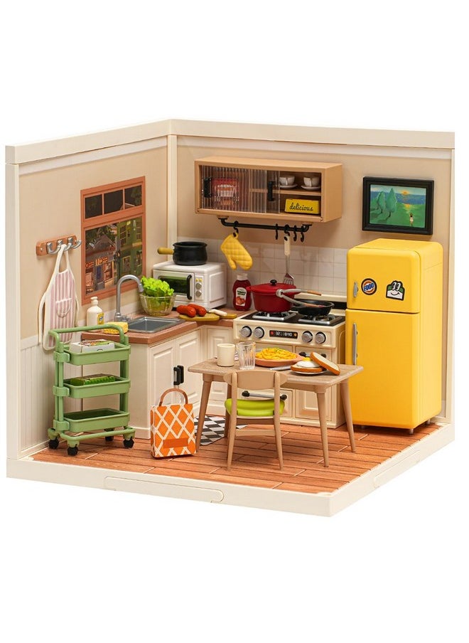 Miniature House Kit,Diy Dollhouse Kit To Build For Adults,Tiny Room With Mini Furniture,Adult Craft Kits Teen Girl Gifts On Birthday Christmas-Happy Meals Kitchen