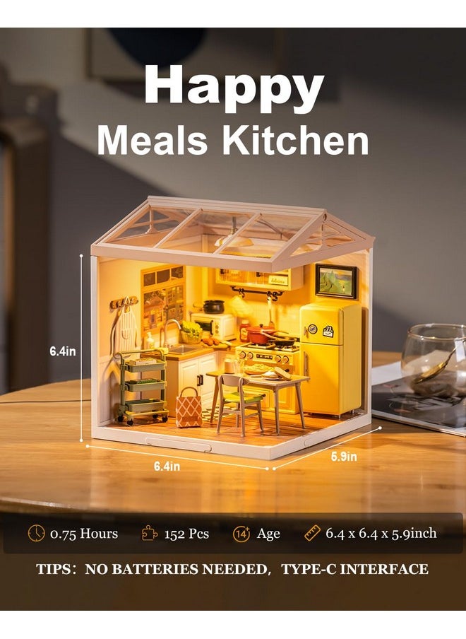 Miniature House Kit,Diy Dollhouse Kit To Build For Adults,Tiny Room With Mini Furniture,Adult Craft Kits Teen Girl Gifts On Birthday Christmas-Happy Meals Kitchen