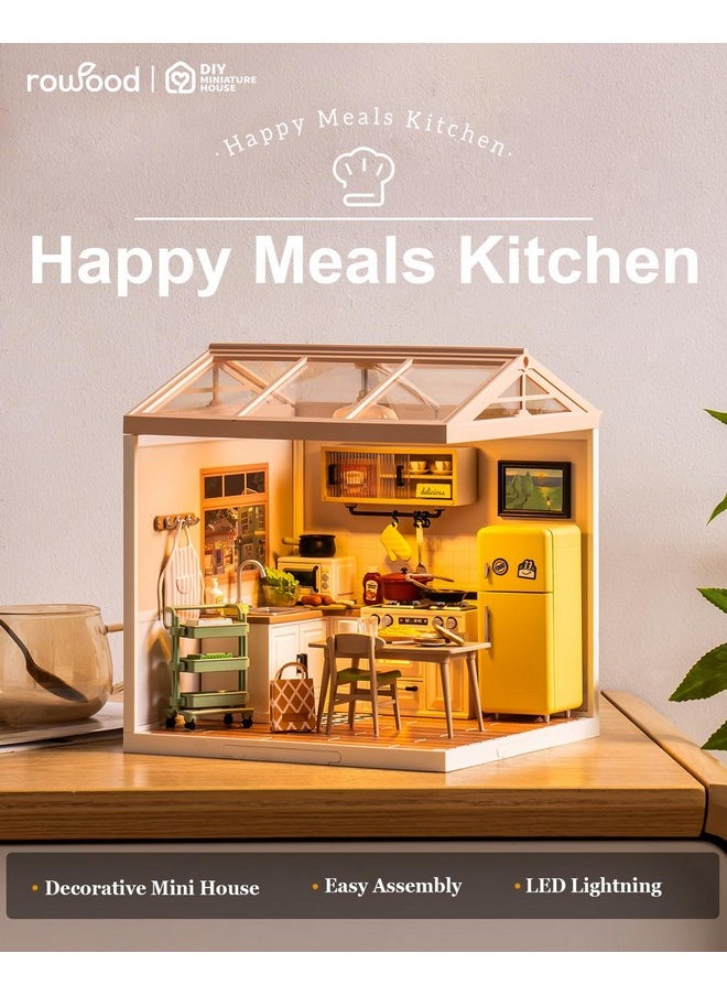 Miniature House Kit,Diy Dollhouse Kit To Build For Adults,Tiny Room With Mini Furniture,Adult Craft Kits Teen Girl Gifts On Birthday Christmas-Happy Meals Kitchen