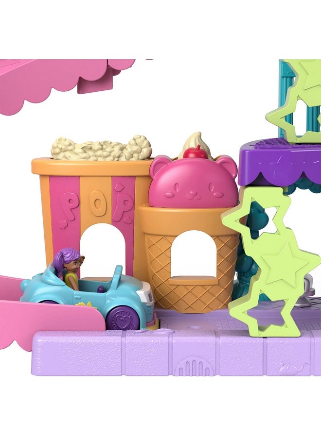 Pollyville Dolls & Playset, Drive-In Movie Theater With 2 Micro Dolls, 1 Toy Car & 11 Accessories