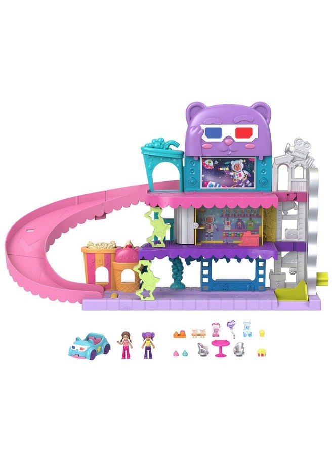 Pollyville Dolls & Playset, Drive-In Movie Theater With 2 Micro Dolls, 1 Toy Car & 11 Accessories