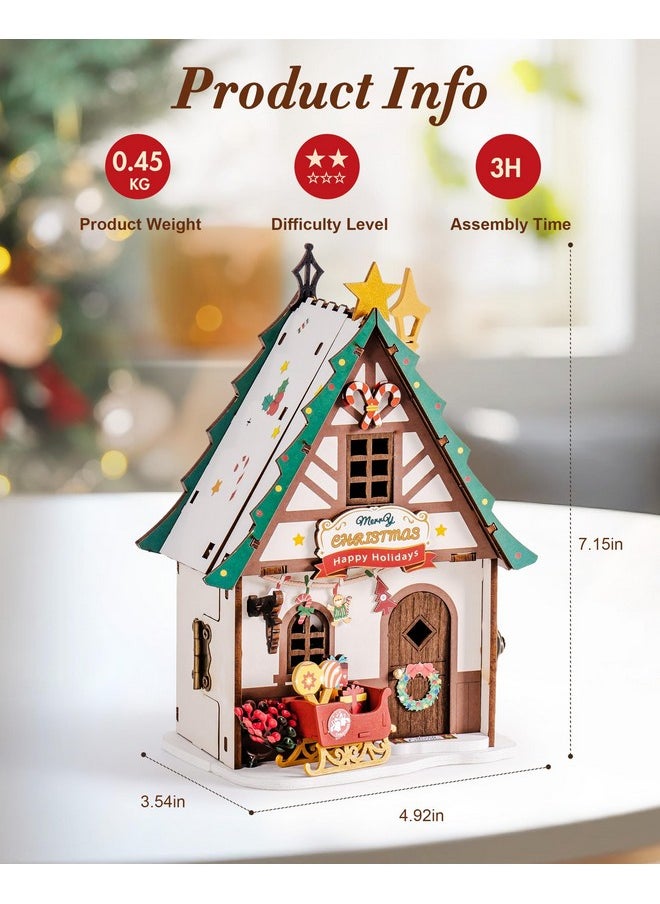 Miniature House Kit, Diy Miniature Wooden Dollhouse Kit For Adults To Build, Collectible 3D Wooden Puzzle Building Home Decor, Christmas Birthday Gift For Kids Teens-Twinkling Christmas House