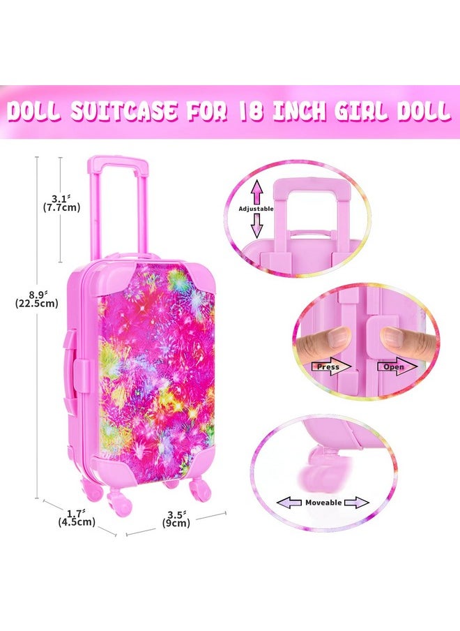 American 18 Inch Doll Clothes And Accessories Doll Suitcase Set, 10 Pcs Doll Travel Play Set With Doll Backpack Clothes Hair Clips Camera Computer Phone Fit 18 Inch Dolls Girl Gifts
