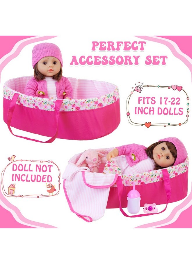 10 Pcs Baby Doll Clothes With Bassinet For 17-22 Inch Baby Doll, Baby Doll Reborn Outfit Clothes Accessories Including Bib Nursing Bottle Rubber Pacifier Hat With Peony Pattern