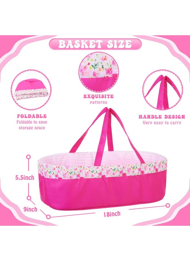 10 Pcs Baby Doll Clothes With Bassinet For 17-22 Inch Baby Doll, Baby Doll Reborn Outfit Clothes Accessories Including Bib Nursing Bottle Rubber Pacifier Hat With Peony Pattern