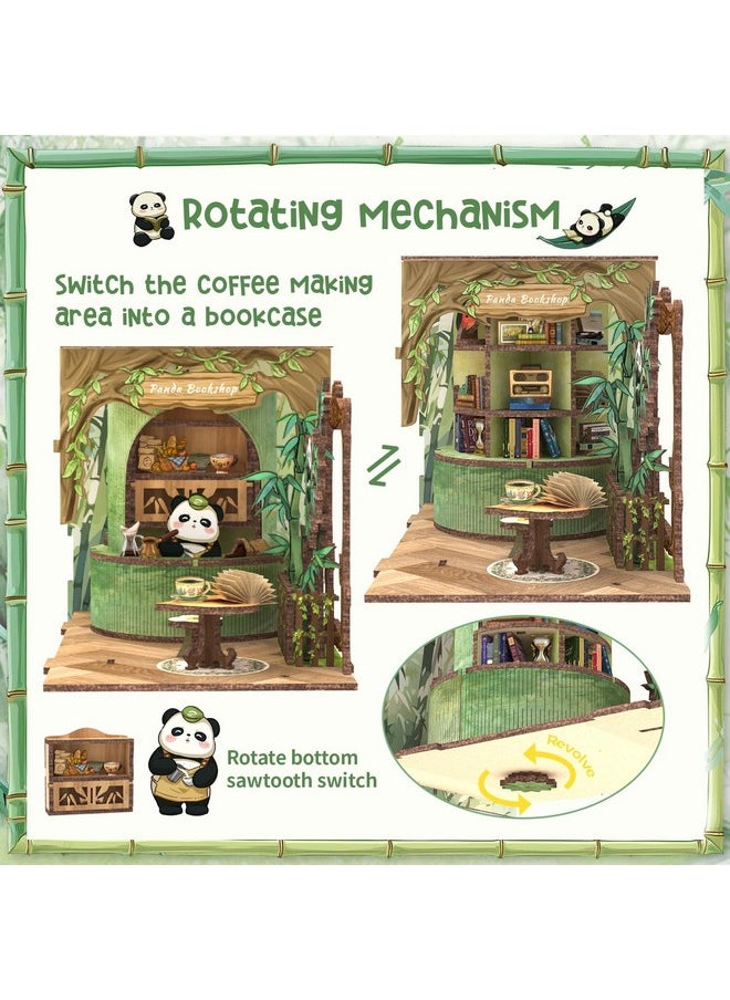 Book Nook Kit - Diy Miniature House Kit For Beginners And Adults, Tiny House Dollhouse Booknook Library Bookshelf Decor, 3D Wooden Puzzle Gifts For Family And Friends (Panda Bookshop)