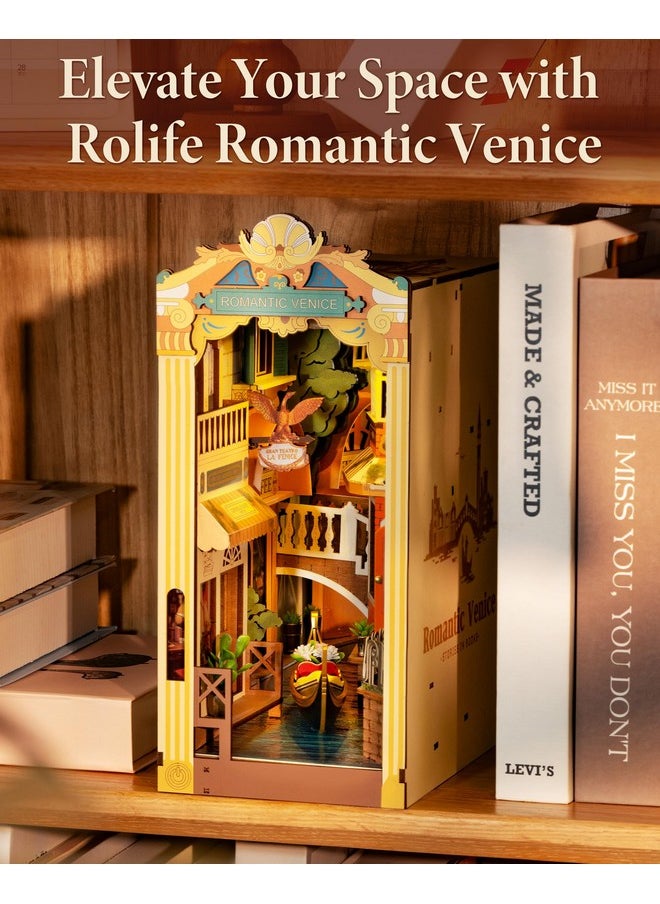 Diy Book Nook Kits For Adults 3D Wooden Puzzle-Bookshelf Insert Booknook-Miniature Kit-Gifts For Boys Girls (Romantic Venice)