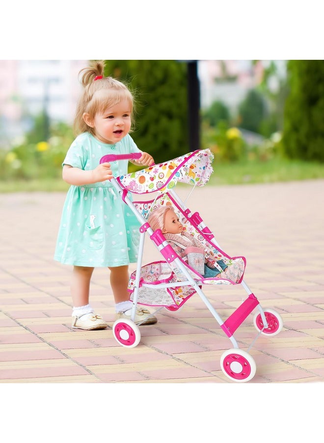 Baby Doll Stroller Set Baby Doll Accessories With Feeding Bottle Simulated Juice Milk And Rattle Toy Foldable Doll Stroller For Toddler Kids Boys Girls,For 12In 14In 16In Doll