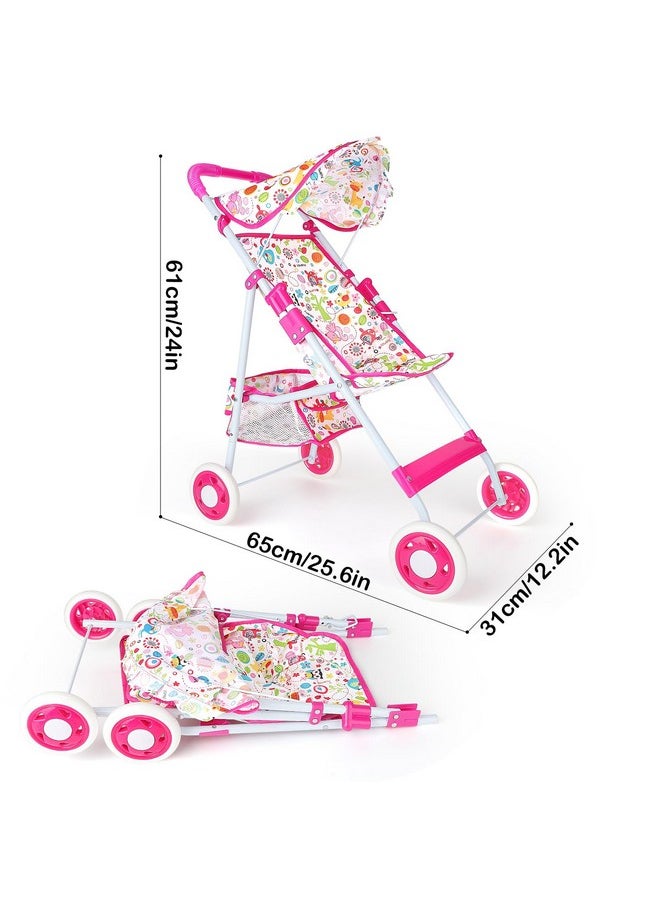 Baby Doll Stroller Set Baby Doll Accessories With Feeding Bottle Simulated Juice Milk And Rattle Toy Foldable Doll Stroller For Toddler Kids Boys Girls,For 12In 14In 16In Doll