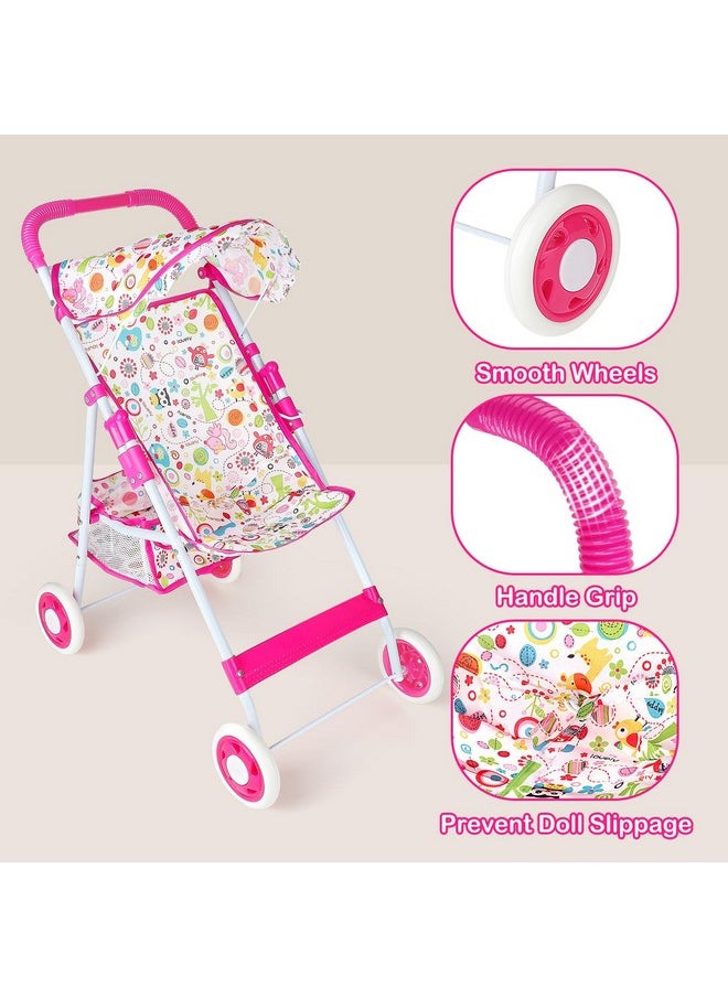 Baby Doll Stroller Set Baby Doll Accessories With Feeding Bottle Simulated Juice Milk And Rattle Toy Foldable Doll Stroller For Toddler Kids Boys Girls,For 12In 14In 16In Doll