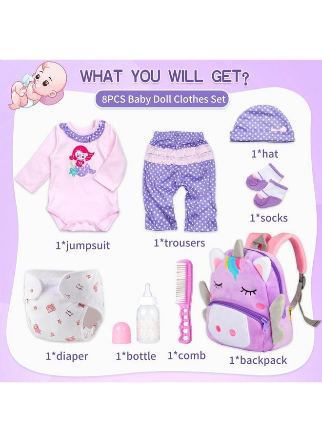 8 Pcs Reborn Baby Girl Doll Clothes Outfit Accessories With Backpack Fit For 17-22 Inch Reborn Doll Newborn Baby Girl