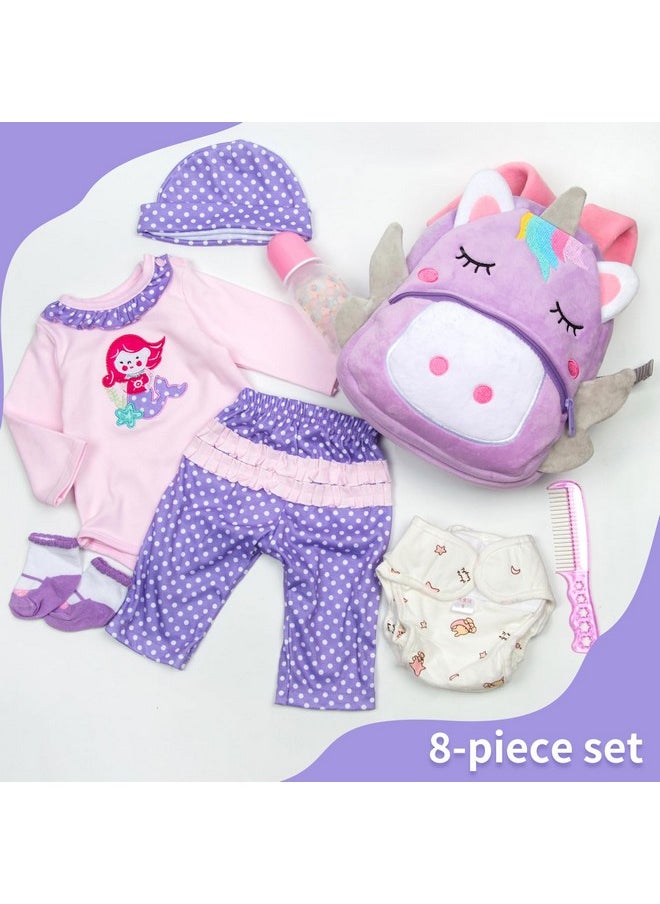 8 Pcs Reborn Baby Girl Doll Clothes Outfit Accessories With Backpack Fit For 17-22 Inch Reborn Doll Newborn Baby Girl