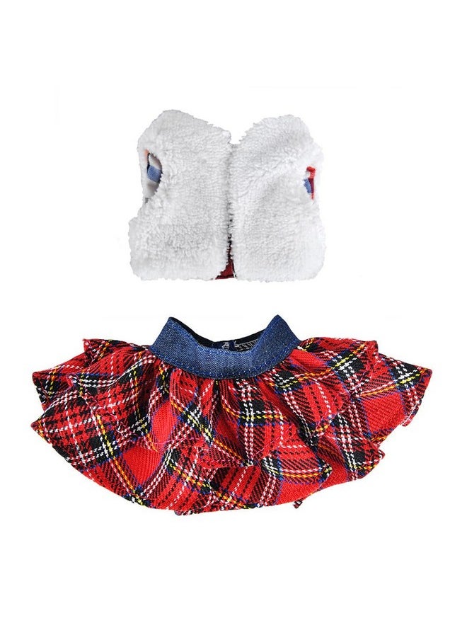 Santa Clothing Fluffy Vest+ Plaid Skirt Accessories For Elf Doll Christmas Decoration