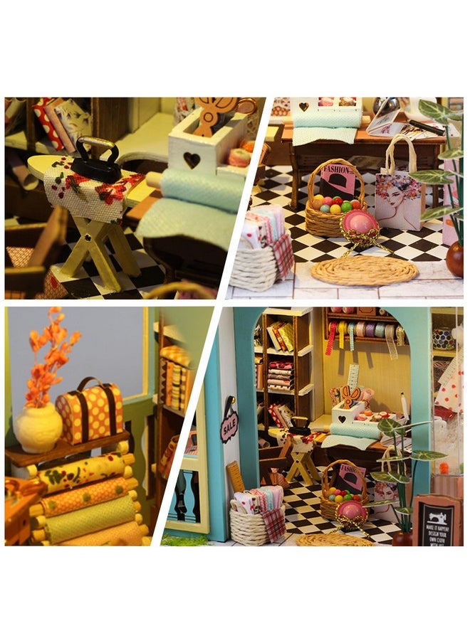 Diy Miniature House Kit,Tailor Shop Mini House Building Kit With Furniture & Led,Tiny House Model For Adults Teens,3D Wooden Dollhouse Crafts,Christmas Home Decor Birthday Gifts For Family Friends