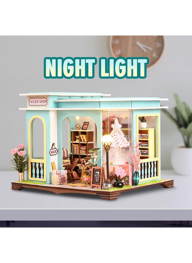 Diy Miniature House Kit,Tailor Shop Mini House Building Kit With Furniture & Led,Tiny House Model For Adults Teens,3D Wooden Dollhouse Crafts,Christmas Home Decor Birthday Gifts For Family Friends