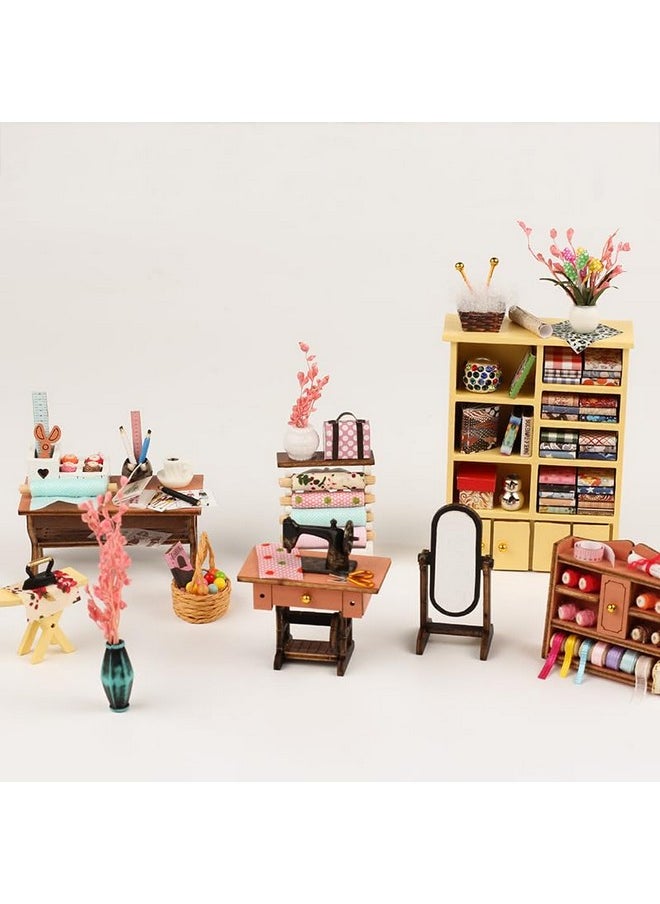 Diy Miniature House Kit,Tailor Shop Mini House Building Kit With Furniture & Led,Tiny House Model For Adults Teens,3D Wooden Dollhouse Crafts,Christmas Home Decor Birthday Gifts For Family Friends