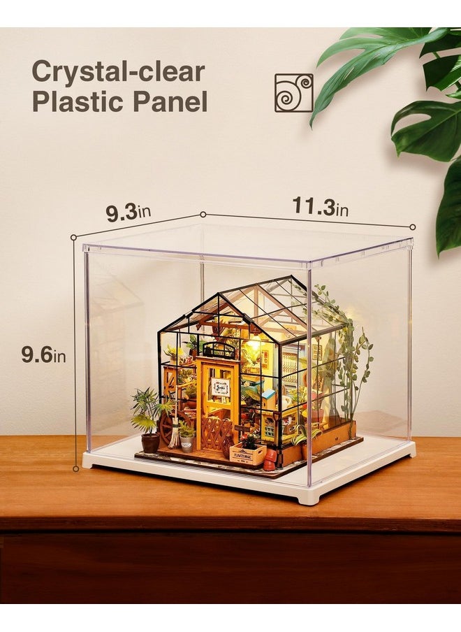 Clear Acrylic Display Case For Hobby Collectibles, Easy Assemble Dust Cover Showcase Clear Storage Bins, Stackable Storage Plastic Box With Wooden Base