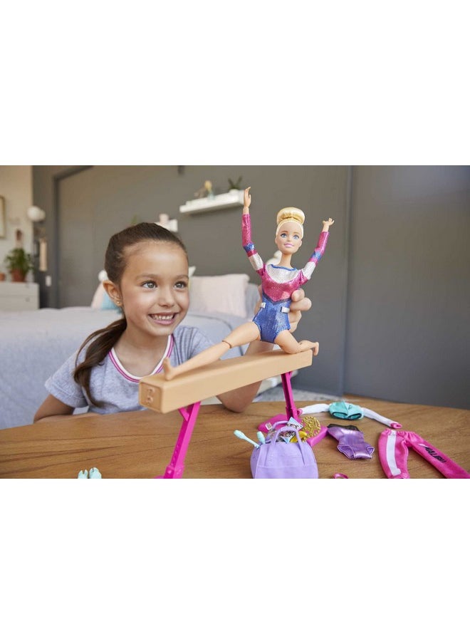 Gymnastics Playset With Doll And 15+ Accessories Twirling Gymnast Toy With Balance Beam Blonde Doll