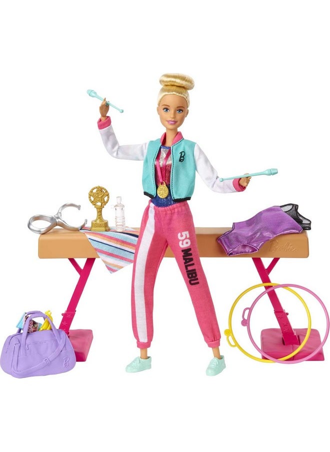 Gymnastics Playset With Doll And 15+ Accessories Twirling Gymnast Toy With Balance Beam Blonde Doll