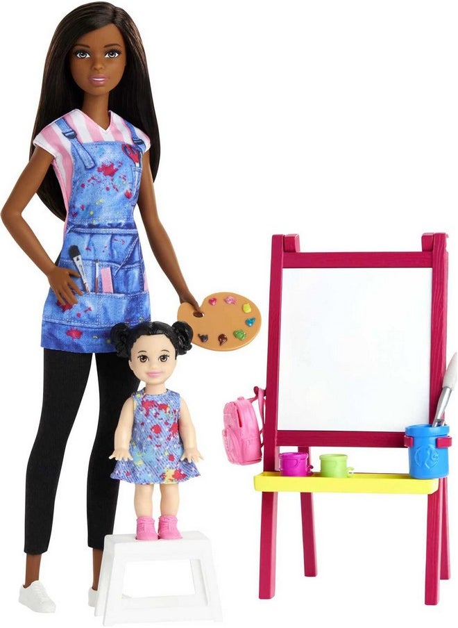 Careers Doll & Playset Art Teacher Theme With Brunette Doll 1 Toddler Doll Colorchange Easel & Accessories