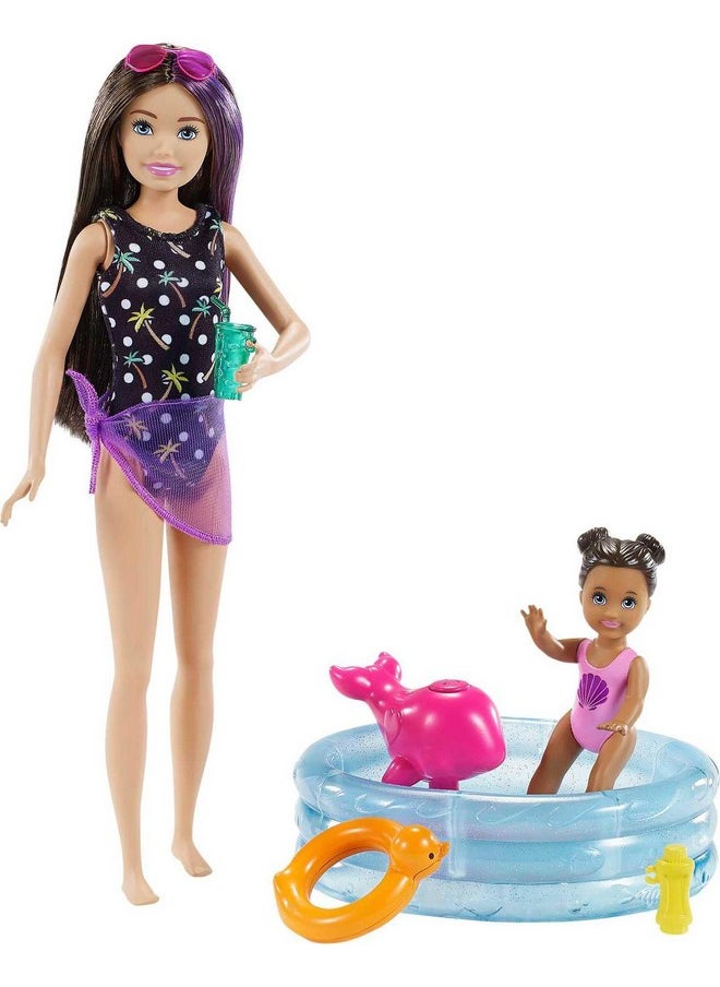 Skipper Babysitters Inc Playset With Skipper Doll Colorchange Small Doll Pool Squirt Whale Toy & Accessories