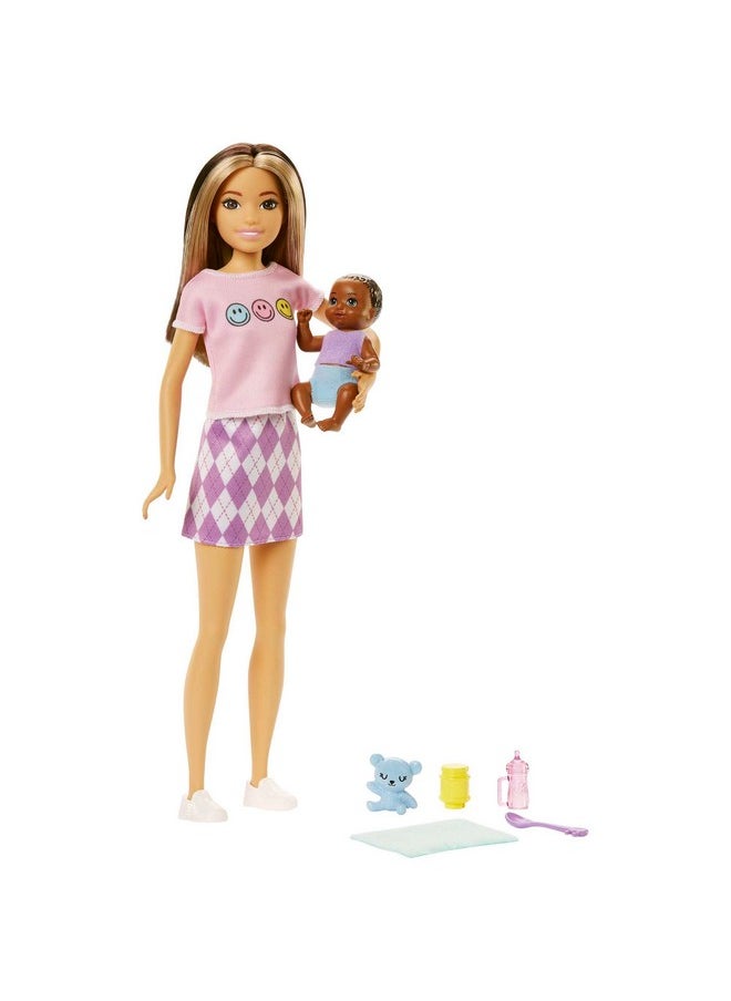 Skipper Babysitters Inc Doll & Accessories Set Doll With Twotone Hair & Argyle Skirt Baby Doll & 5 Pieces