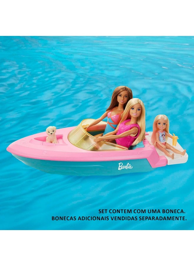 Doll And Boat Playset With Pet Puppy Life Vest And Beverage Accessories Fits 3 Dolls And Floats In Water