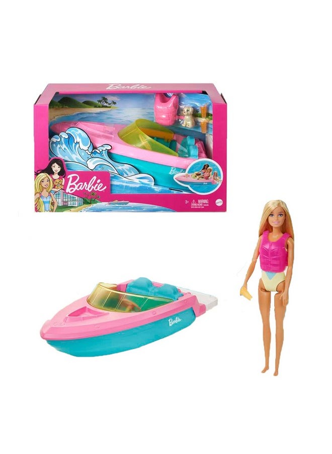 Doll And Boat Playset With Pet Puppy Life Vest And Beverage Accessories Fits 3 Dolls And Floats In Water