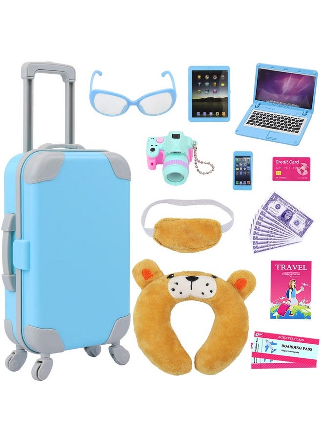 22 Pcs 18 Inch Boy Doll Clothes Suitcase Set For 19 Inch Boy Doll Accessories Travel Carrier Storage Including Suitcase Pillow Blindfold Sunglasses Camera Computer