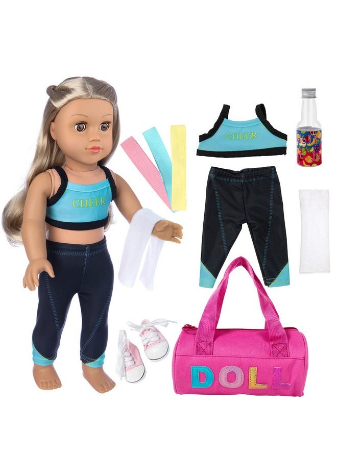 8 Piece 18 Inch Girl Doll Clothes And Accessories Set Include Yoga Sport Clothes Shoes Yoga Bands Towel Drink And Bag