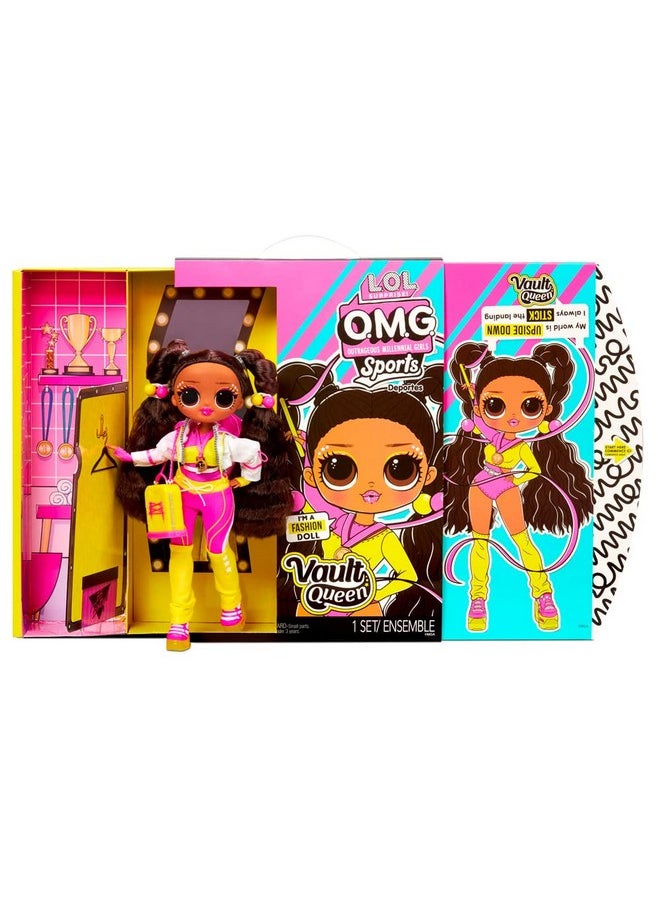 Omg Sports Vault Queen Artistic Gymnastics Fashion Doll With 20 Surprises Including Sparkly Accessories & Reusable Playset Posable Gift For Kids Toys For Girls Boys Ages 4 5 6 7+