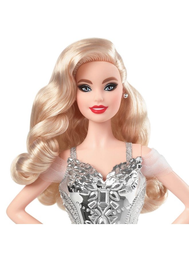 Signature 2021 Holiday Doll (12Inch Blonde Wavy Hair) In Silver Gown With Doll Stand And Certificate Of Authenticity Gift For 6 Year Olds And Up