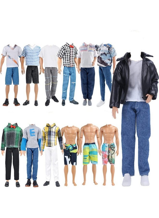 10Item Fantastic Pack = 5 Sets Fashion Casual Wear Clothes Outfit With 5 Pair Shoes For Boy Doll Random Style (Leather Jacket + Casual Wear Clothes + Swimwear)