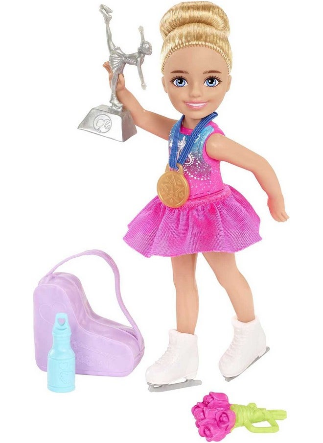 Chelsea Can Be Doll & Playset Blonde Ice Skater Small Doll With Removable Outfit & 6 Career Accessories