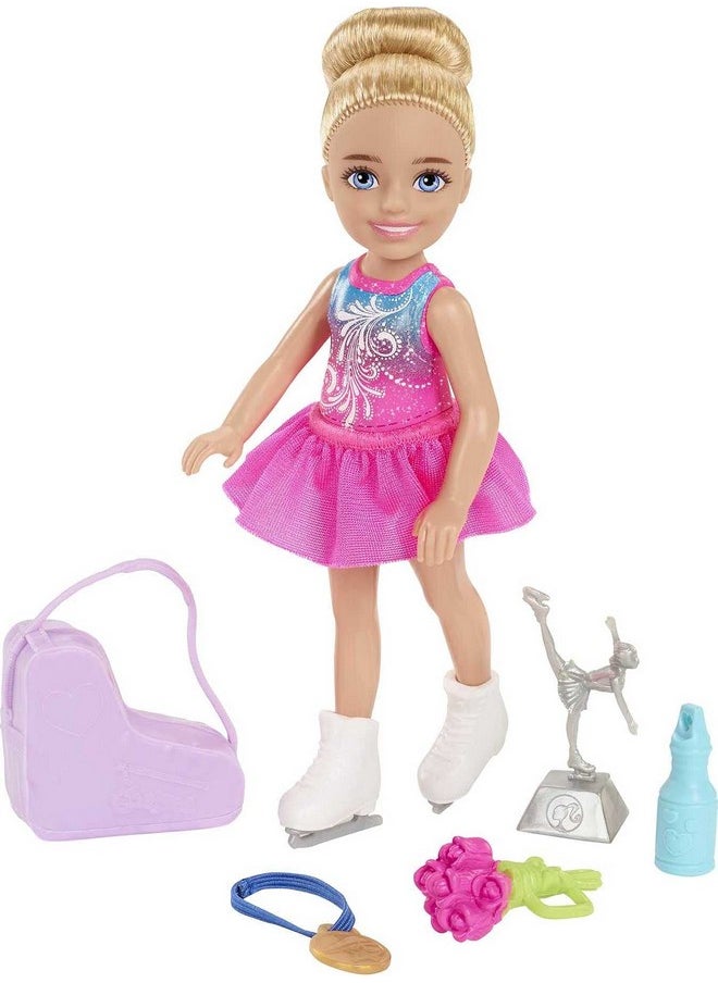 Chelsea Can Be Doll & Playset Blonde Ice Skater Small Doll With Removable Outfit & 6 Career Accessories