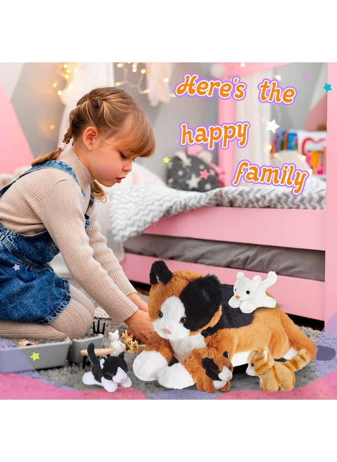 5 Pieces Cat Stuffed Animal With Kittens Plush Toy Set,Mommy Cat With 4 Plush Kittens,Cat With Babies Inside,Kitty Surprise,Parent-Child Stuffed Animals Presents For Kids Girls Boys,17''