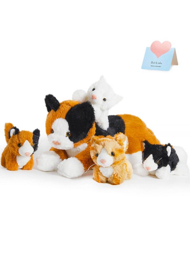 5 Pieces Cat Stuffed Animal With Kittens Plush Toy Set,Mommy Cat With 4 Plush Kittens,Cat With Babies Inside,Kitty Surprise,Parent-Child Stuffed Animals Presents For Kids Girls Boys,17''