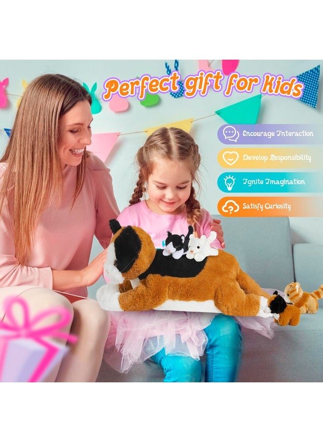 5 Pieces Cat Stuffed Animal With Kittens Plush Toy Set,Mommy Cat With 4 Plush Kittens,Cat With Babies Inside,Kitty Surprise,Parent-Child Stuffed Animals Presents For Kids Girls Boys,17''