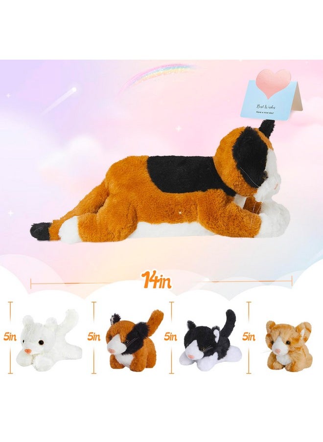 5 Pieces Cat Stuffed Animal With Kittens Plush Toy Set,Mommy Cat With 4 Plush Kittens,Cat With Babies Inside,Kitty Surprise,Parent-Child Stuffed Animals Presents For Kids Girls Boys,17''