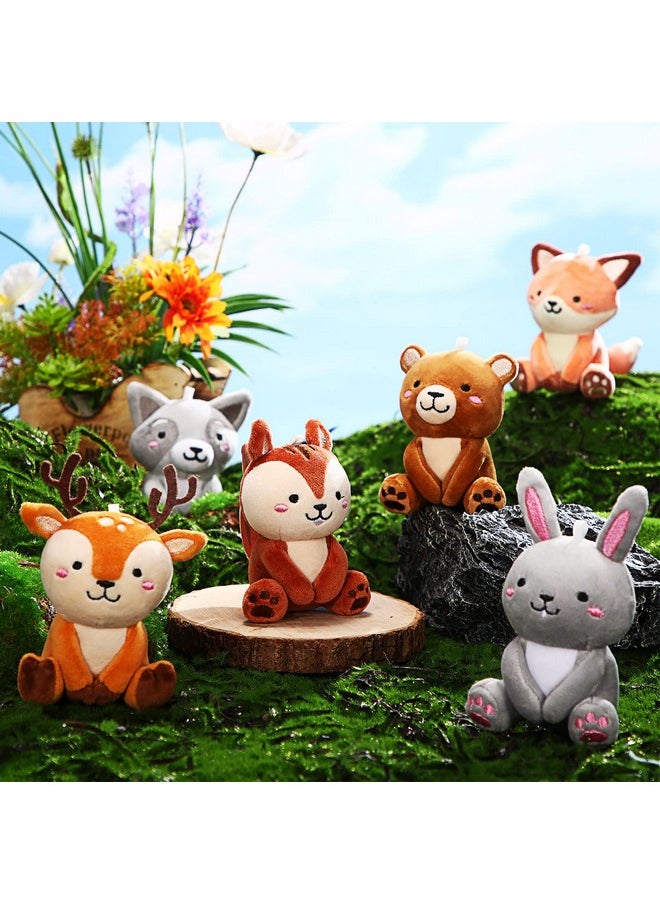 6 Pcs Mini Woodland Animals Plush Toys Bulk 4 Inch Cute Plush Bear Rabbit Squirrel Raccoon Stuffed Keychain For Baby Shower Birthday Party Supplies Table Centerpiece Decors(Regular Style)