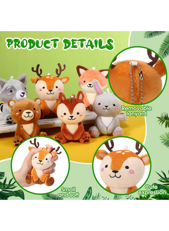 6 Pcs Mini Woodland Animals Plush Toys Bulk 4 Inch Cute Plush Bear Rabbit Squirrel Raccoon Stuffed Keychain For Baby Shower Birthday Party Supplies Table Centerpiece Decors(Regular Style)