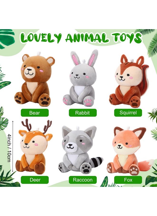 6 Pcs Mini Woodland Animals Plush Toys Bulk 4 Inch Cute Plush Bear Rabbit Squirrel Raccoon Stuffed Keychain For Baby Shower Birthday Party Supplies Table Centerpiece Decors(Regular Style)