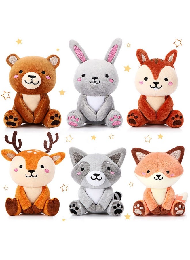 6 Pcs Mini Woodland Animals Plush Toys Bulk 4 Inch Cute Plush Bear Rabbit Squirrel Raccoon Stuffed Keychain For Baby Shower Birthday Party Supplies Table Centerpiece Decors(Regular Style)