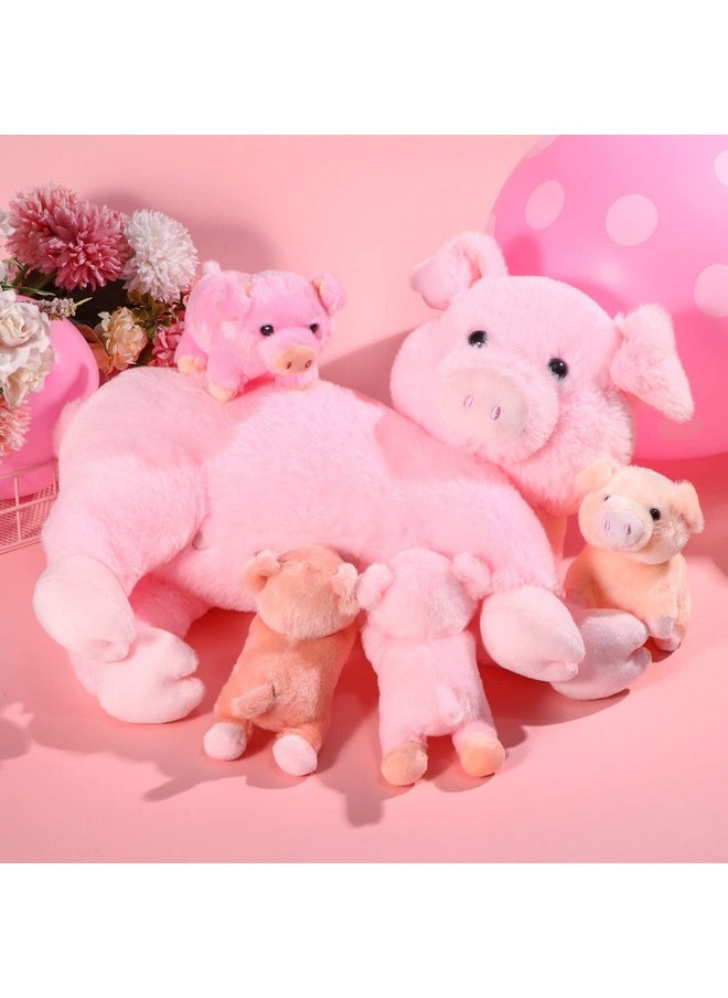 Nurturing Pig Stuffed Animal With Babies, Soft Cuddly Piggy Plush Set For Toddlers Plushy Nursing Mommy Pig With 4 Stuffed Magnetic Baby Pigs For Boys Girls Farm Birthday Gifts(Cute)