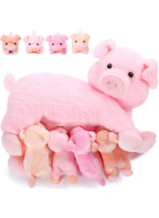 Nurturing Pig Stuffed Animal With Babies, Soft Cuddly Piggy Plush Set For Toddlers Plushy Nursing Mommy Pig With 4 Stuffed Magnetic Baby Pigs For Boys Girls Farm Birthday Gifts(Cute)