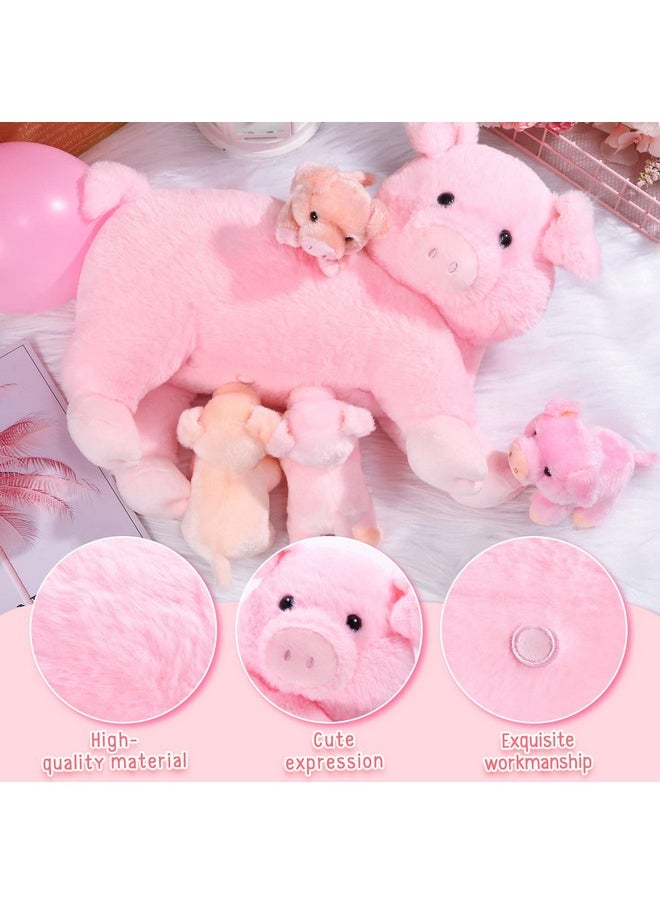 Nurturing Pig Stuffed Animal With Babies, Soft Cuddly Piggy Plush Set For Toddlers Plushy Nursing Mommy Pig With 4 Stuffed Magnetic Baby Pigs For Boys Girls Farm Birthday Gifts(Cute)