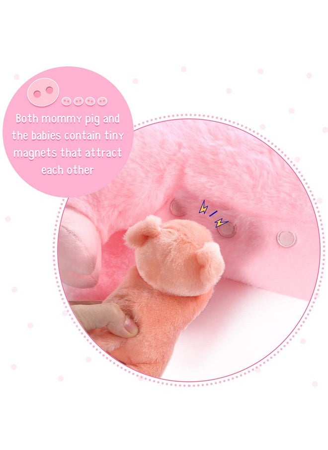 Nurturing Pig Stuffed Animal With Babies, Soft Cuddly Piggy Plush Set For Toddlers Plushy Nursing Mommy Pig With 4 Stuffed Magnetic Baby Pigs For Boys Girls Farm Birthday Gifts(Cute)